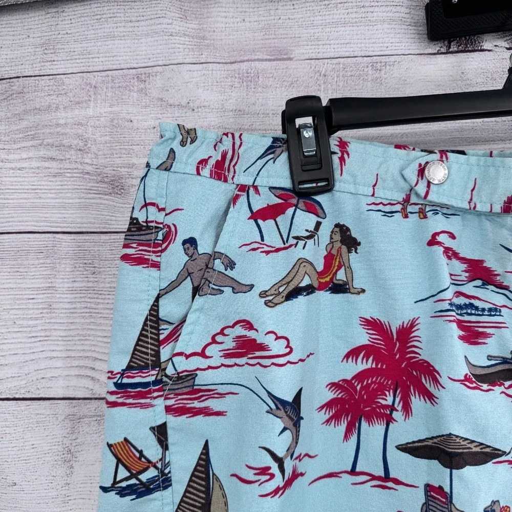 Reyn Spooner Swim Trunks Hawaiian Print‎ Beach Shorts Blue Red Size 36 Vintage